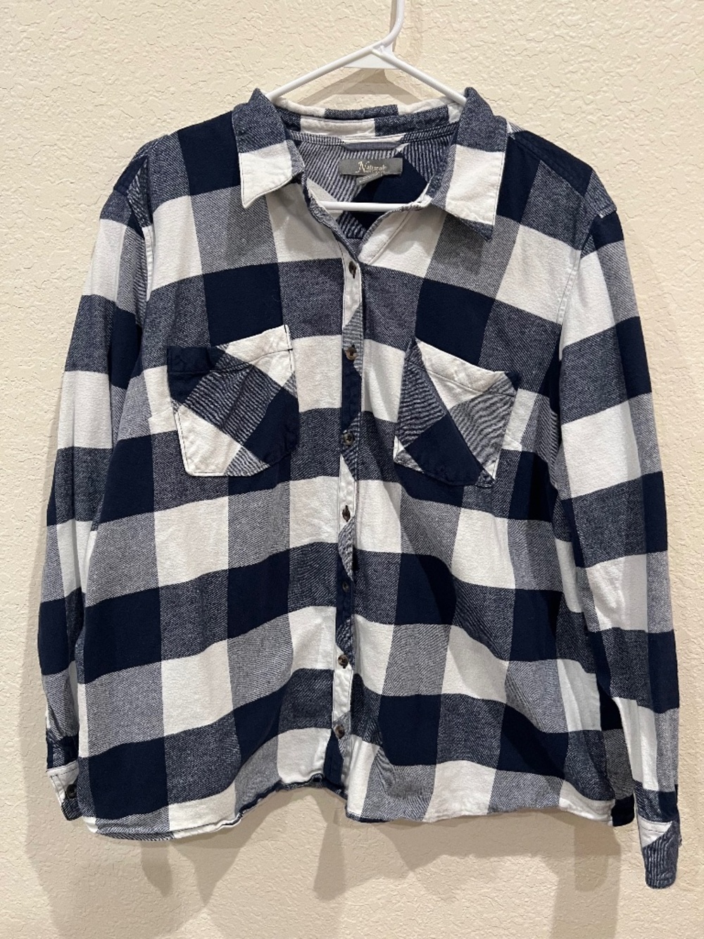 NATURAL REFLECTIONS Navy Blue and White Women's Flannel Shirt